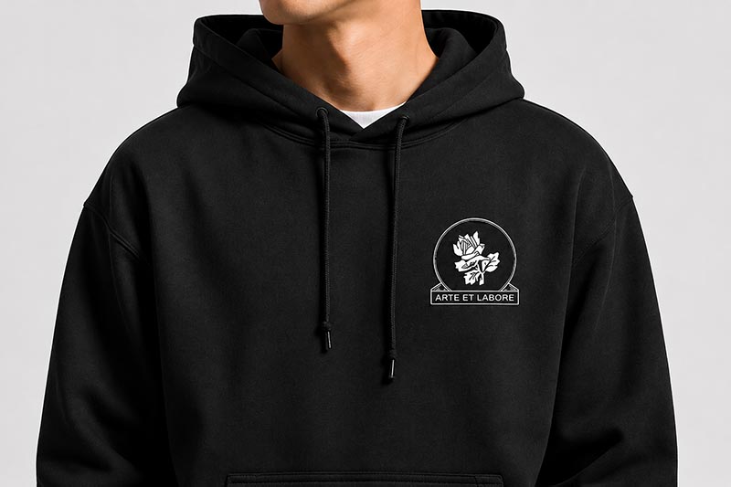 Black matte 3D UV TPU DTF film logo on streetwear and sportswear